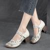 Zapatos de mujer Shanghai Jie de piel de vaca con punta redonda, velcro, tacón corto, estilo retro, informales, nuevos