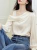 Otoño 2025 Comercio Exterior Elegante Blusa de Hombros Descubiertos con Diseño Único, Color Sólido, Moderna Casual Top de Manga Larga