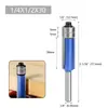 Cabeça de Corte para Tupia com Haste de 1/4 e Duplo Rolamento, Fresadora para Marcenaria Prata-Azul, Ferramenta de Aço Tungstênio de Dupla Filiação, Dedicada para Fresadoras