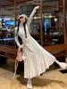 Vestido de Punto Pequeño para Primavera y Otoño, Vestido Sirena con Mangas Largas y Encaje de Retazos con Cintura Ceñida, Cuello Semi Alto y Vestido Suéter