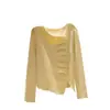 Suéter de Tricô com Gola V Franzida, Manga Longa e Barra Assimétrica, Novo Design Outono/Inverno 2026 para Mulheres, Top Slim Fit