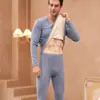 Conjunto Exclusivo de Roupa Íntima Térmica para Homens e Mulheres, Forrado com Fleece Outono Casal Inverno Conjunto Sem Costura dos Dois Lados