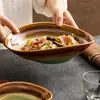 Cuenco Cerámico Verde Esmeralda Horneado por el Fabricante, Cuenco para Sopa, Cuenco para Fideos, Vajilla Retro de Hotel, Cuenco Irregular para Ensalada, Cuenco para Postre, Plato