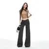 Pantalones de Traje Elásticos Negros para Mujer, Novedad Otoño Cintura Baja Simples Elegantes Casuales Con Caída Ajustados Versátiles Ligeramente Acampanados