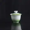 Conjunto de chá cerâmico com gradiente de cor para cerimônia gongfu com tampa, xícara de chá individual para uso doméstico, xícara de chá para cerimônia de chá de luxo leve, item de presente