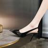 Sandalias de hada huecas de punta para mujer 2025 Primavera Nuevos Zapatos de tacón de aguja sexys de charol Metal Tacones altos para mujer