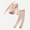 Otoño e Invierno Cachemira Seda de Morera Cálida Ropa Interior Adelgazante para Mujer con Sujetador Incorporado Camiseta Interior de Algodón Lana Capa Base Ropa de Otoño Conjunto de Pantalones de Otoño