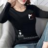Camiseta de Manga Larga Coreana Nueva de Primavera y Otoño para Mujer Top de Manga Larga Estampado de Cuello Redondo para Mujer Camiseta Base Moderna para Estudiantes