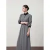Vestido Largo de Manga Larga con Bloques de Color de Moda Otoño 2026 en Gris, Estilo del Sudeste Asiático, Elegante, Disponible para Venta al por Mayor y Distribución
