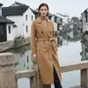 Casaco de Lã Cor Sólida Dupla Face Estilo Levemente Luxuoso Feminino Outono Inverno Lapela Dupla Face Cinto Cinched na Cintura Lã 100% Lã Pura