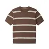 Atacado transfronteiriço de alta qualidade, roupas masculinas, mistura de linho e seda gelada, estilo old money, camiseta de malha listrada de manga curta masculina, verão