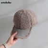 Nueva Gorra de Bufón Estilo Coreano para Mujer Otoño e Invierno Lana de Cordero Color Sólido Cálida Gorra de Béisbol Visera Curva Moda Tendencia