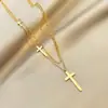 Estilo Ins Aço Titânio Feminino Moda Europeia e Americana Não Desbota Simples Dourado Clavícula Colar de Camada Dupla Gargantilha Cruz 18K Transfronteiriço