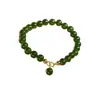 "Qinglan" Pulsera de Piedra Chalcedonia Jadeíta Verde Espinaca con Cuentas Pequeñas para Mujer, Pulsera de Jadeíta Jade Estilo Chino Nuevo