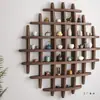Estante de Pared para Tazas de Té Estilo Chino de Madera Maciza, Estante Antiguo de Pared, Estante de Almacenamiento en Rejilla para Gabinete de Múltiples Tesoros, Estante de Exhibición para Adornos