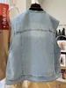 Artículos Europeos 2025 Otoño Nuevo Estilo Cuello Redondo de un Solo Botón Retro Lavado Denim Sin Mangas Chaleco Chaqueta Corta para Mujer