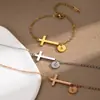 Colgante de Cruz de Acero Inoxidable Más Vendido Transfronterizo Simple Chapado en Oro Accesorios para Pulseras de Joyería DIY Listos para la Venta