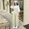 Overol de mezclilla casual para mujer, de cintura alta, pierna ancha, diseño de una sola pieza, adecuado para primavera y otoño, efecto rejuvenecedor y adelgazante, pantalón holgado y largo para figuras petite