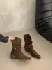 Botas de Tobillo con Tacón Alto, Puntiagudas, de Punta Puntiaguda, con Tacón Apilado, Cuello en V y Plisados Chuyuji para Mujer 2026, Botas Vaqueras Occidentales Nuevas con Tacón Grueso