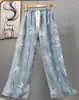 Pantalones de pijama de algodón para mujer, verano, finos, estampados, casuales, de pierna ancha, pueden usar mujeres embarazadas, comercio exterior, pantalones de talla grande