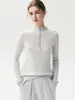 Outono 2026 Novo Estilo Coreano Simples Gola Alta Meia Manga Botão Frontal Slim Fit Feminino Manga Longa Cashmere Top Camisa Base
