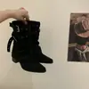 Botines elegantes y modernos 2026, color café gamuza, botines de media pantorrilla con punta para mujer con hebilla de cinturón, botines de talla grande para mujer