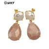 WT-E696 Pendientes Medianos de Estilo de la Corte China con Piedras de Colores y Perla de Agua Dulce para Mujer, Pendientes para el Viaje Diario