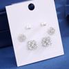 Pendientes de tres pares de perlas de circonita superbrillantes de lujo, estilo nuevo 2024, para mujer, diseño simple, combinables con todo.