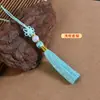 Borla de Hilo de Jade con Cuentas, Marcador de Libro Pulsera Tejida Hecha a Mano, Borla de Nudo Chino, Memoria USB, Colgante de Borla con Cuenta de Jade para Ropa