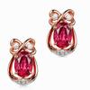 Pendientes coreanos entrelazados con forma de corazón de rubí, muy populares, con turmalina roja natural y chapados en oro rosa de 18 quilates y diamantes.