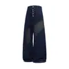 Jeans de cinco botones de mezclilla color crudo sin blanquear para hombres altos, longitud extendida, pantalones rectos de pierna ancha estilo high street americano