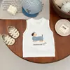 Conjunto de verano sin mangas para bebé, conjunto de dos piezas a cuadros azul y blanco con estampado de perrito para bebés y niños pequeños, transpirable y suave para la piel, ropa infantil