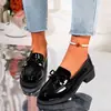 Mocasines retro de charol europeos y americanos para niñas, decorados con moños, zapatos de tacón grueso de una sola pieza, estilo universitario, zapatos de cuero negro para exportación