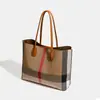 Bolsa de Compras Grande a Cuadros Nueva para Primavera/Verano 2026 Bolsa Grande para Viajes Diarios de Mujer Bolso Tote de Hombro Único Color Block