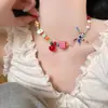Colar de Miçangas Amarelo Dopamina Doce Fresco com Laço para Mulheres Foto de Férias Corrente para Clavícula Gargantilha Doce