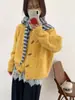 Cardigan de Punto Retro Estilo Coreano Holgado con Botones de Cuerno Suave Suéter Casual de Manga Larga Chaqueta
