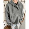 Suéter con Capucha Retro Gris 2024 para Hombre Otoño e Invierno Moda de Marca Lazy High-end cleanfit Chaqueta de Suéter de Punto