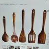 Juego de Utensilios de Cocina de Madera de Acacia de Hoja Pequeña Transfronterizo Espátula de Madera Sartén Antiadherente Mango Largo Cuchara para Arroz Batidor de Madera Cucharón de Sopa Venta al por Mayor