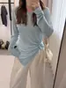 Suéter de Punto Versátil de Manga Larga para Mujer con Diseño Retorcido de Lana Tencel, Nuevo para Principios de Primavera, Top plisado irregular de corte ajustado con cuello redondo