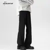 Novedad Otoño Calle Alta Versátil Hoja Curva Caída Pantalones de Traje para Hombre Americanos Color Sólido Sin Planchar Tacto de Alta Gama Micro-Campana Pantalones Largos