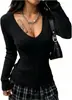 AliExpress Wish Moda Femenina Europea y Americana Primavera y Otoño Top de Cuello en V Versátil de Manga Larga Ajustado Suéter de Punto Trenzado en Stock