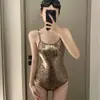 2026 Nuevo Bañador de Una Pieza de Carreras con Estampado de Serpiente y Dorado en Relieve para Mujer, Espalda Sexy y Hermosa, Traje de Baño Estilo Deportivo para Piscinas