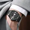 McyKcy nuevo reloj de cuarzo transfronterizo doble calendario correa de acero aleación reloj de negocios impermeable fábrica directa al por mayor plata