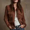 Jaqueta Curta Estilo Retrô Americano de Outono, Jaqueta Feminina com Design de Múltiplos Bolsos Estilo Workwear, Casual Slim Fit