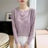 Top de Punto de Manga Larga con Textura Estilo Coreano para Mujer Otoño/Invierno Estilo Perezoso Holgado Capa Base Interior Cepillada