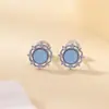 Brincos de Girassol Aquamarina Redondos em Prata de Lei S925 Estilo Corte Coreano Suave Yuebao Joias Venda por Atacado