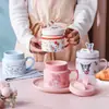 Caneca de Café da Manhã com Suporte Sanrio 400ml Caneca Cartoon Fofa Caseira Estudante Diário Copo para Leite e Suco