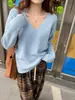 Camiseta Base de Cuello Redondo para Mujer Otoño Invierno Nuevo Estilo Suéter Rosa Ropa Interior Holgada Versátil Top de Punto