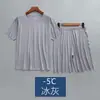 Pijama de Verano para Hombre de Seda Helada de Manga Corta Holgado Talla Grande Pantalones Cortos Ropa de Casa Fina Conjunto