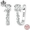 Pendiente Evelle de plata de ley S925 con forma de rosa y diseño de enredadera, sencillo y con forma de planta, BSE716